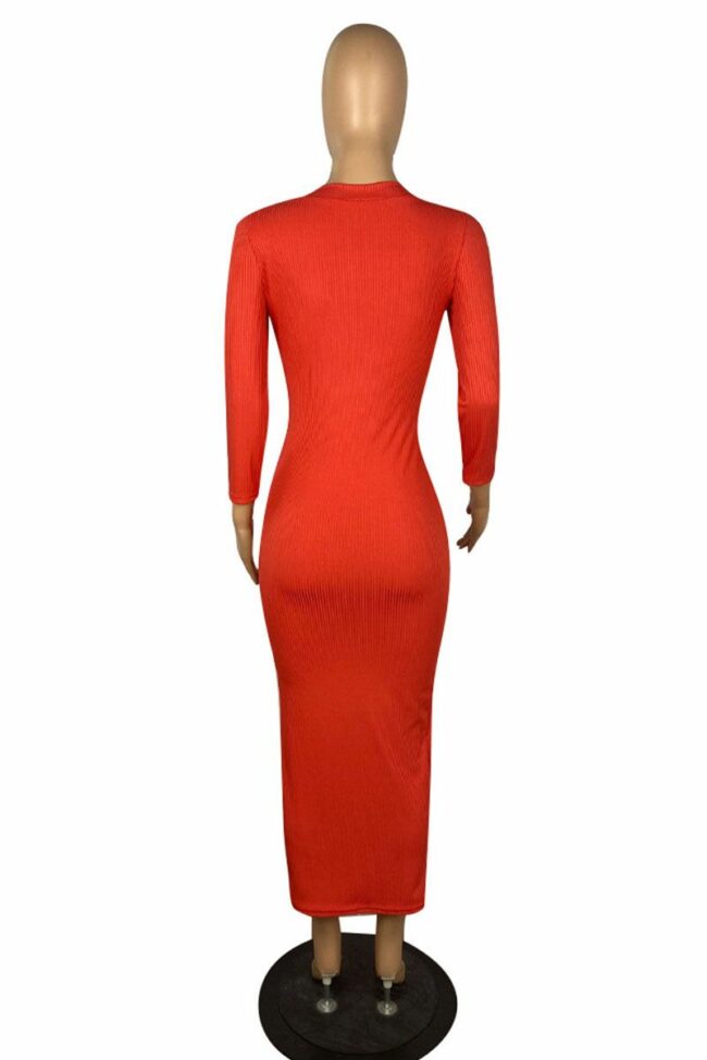 Sexy Solid Split Joint Buttons V Neck Pencil Skirt Dresses