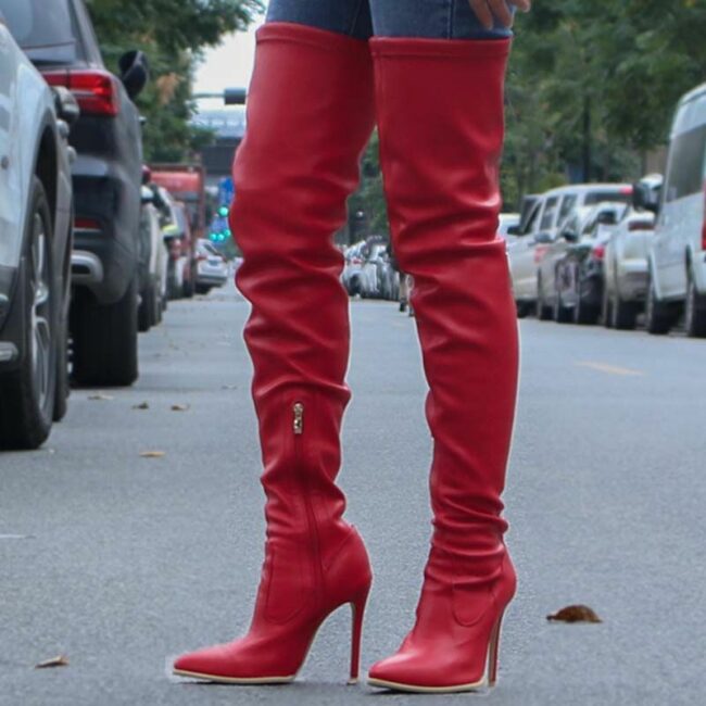 Fashion Solid Color Pointed Stiletto High Boots