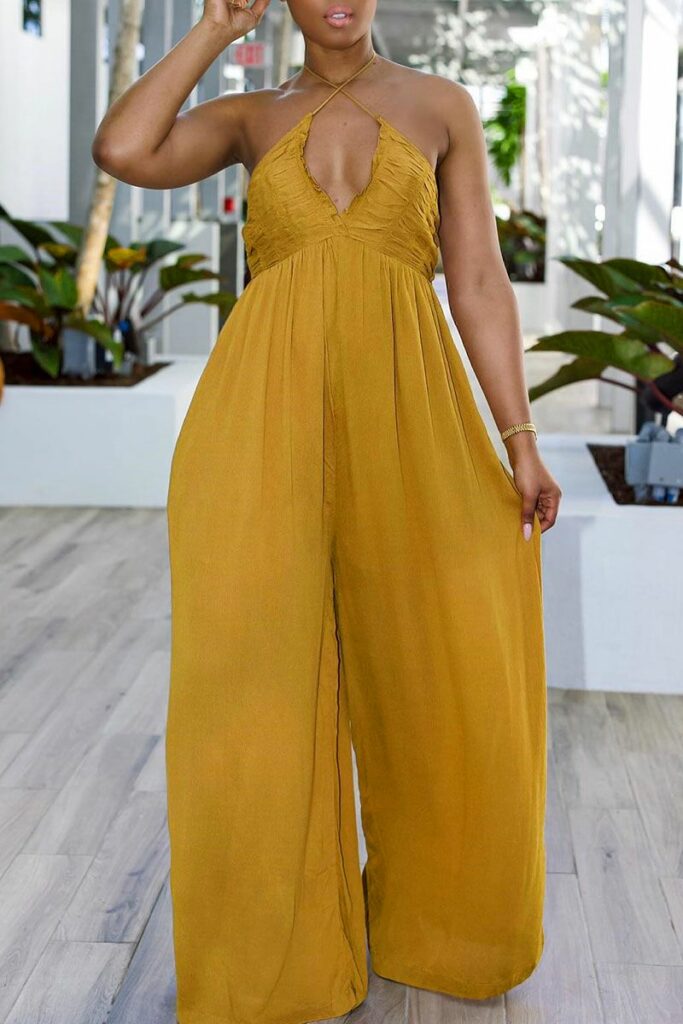 Sexy Solid Split Joint Halter Straight Jumpsuits - Dressed365