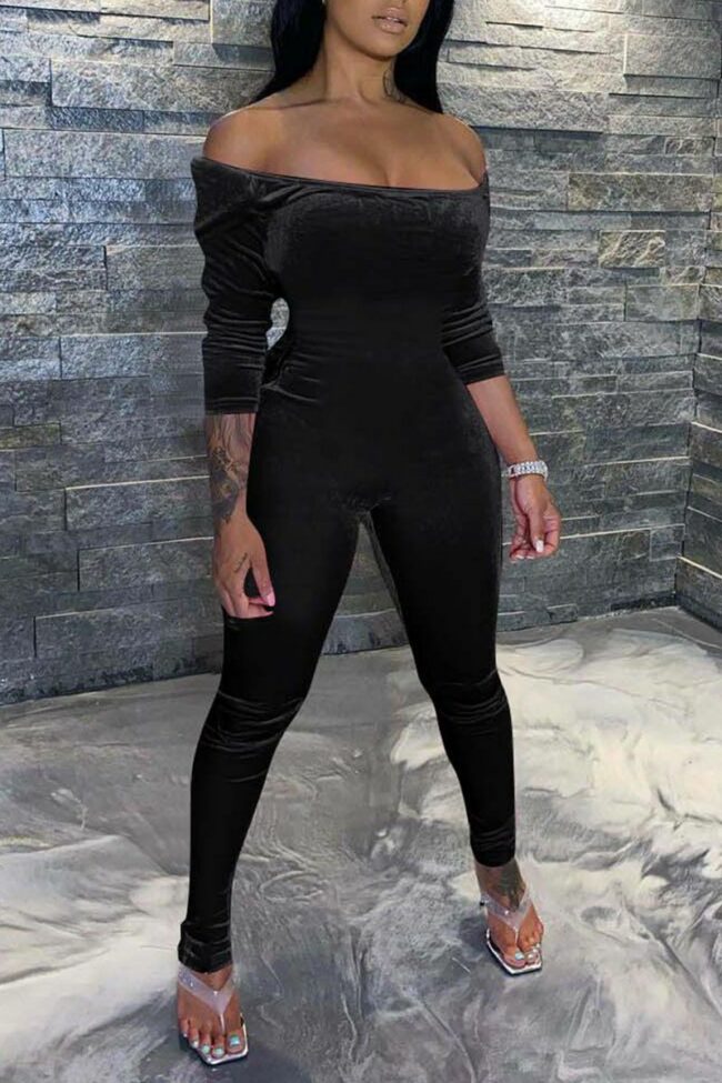 Sexy Casual Solid Split Joint Off the Shoulder Regular Jumpsuits