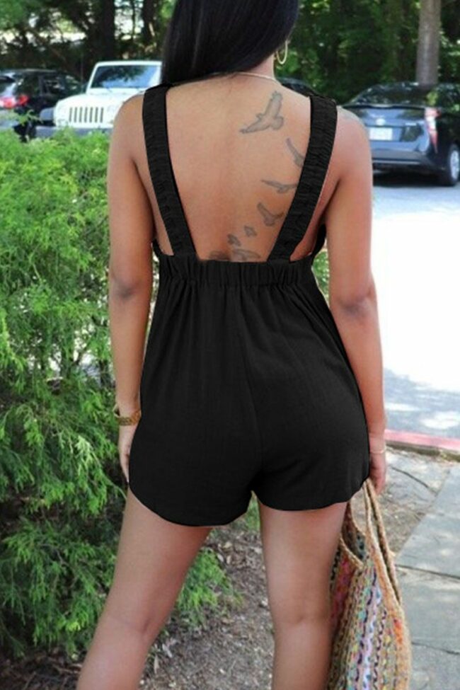 Casual Solid Split Joint Backless Spaghetti Strap Straight Jumpsuits