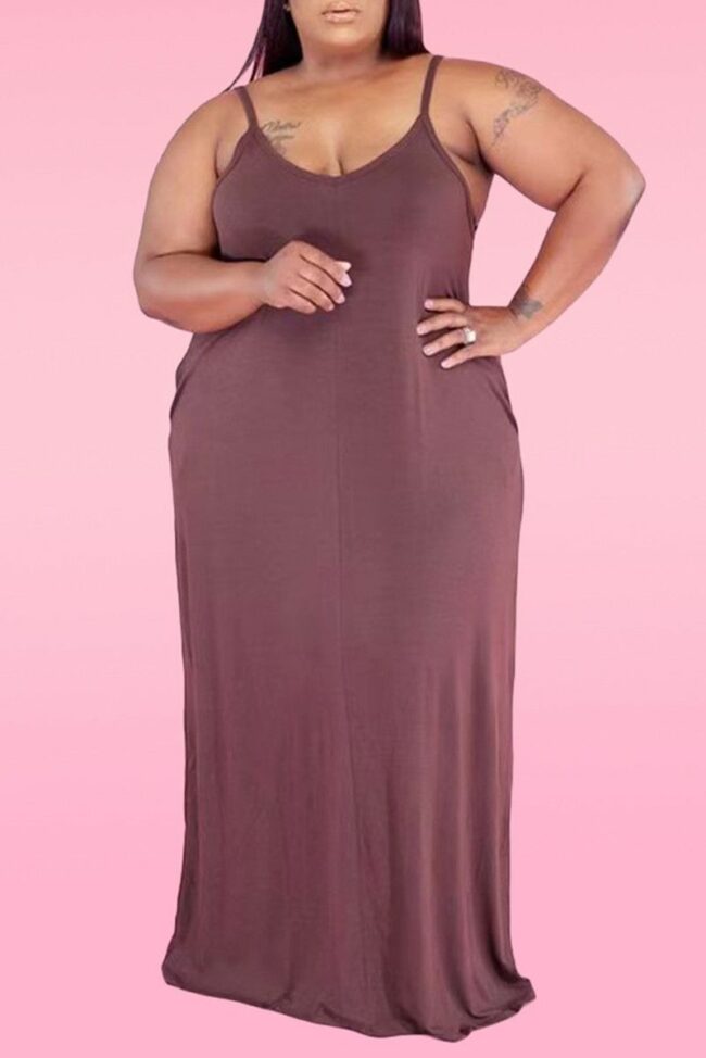 Sexy Casual Plus Size Solid Backless Spaghetti Strap Sleeveless Dress