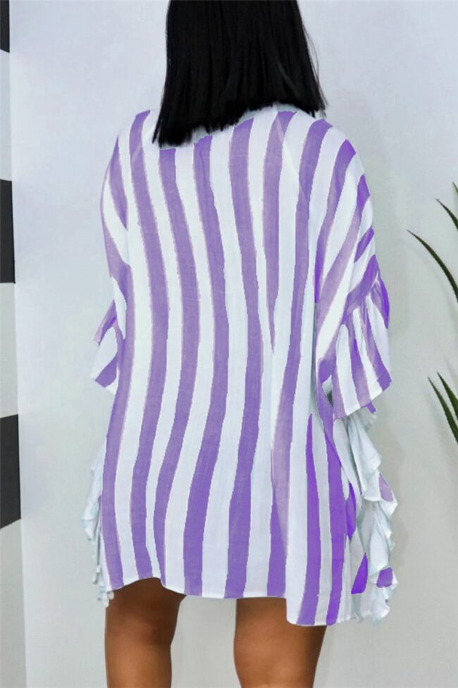 Fashion Casual Striped Print Split Joint Turndown Collar Shirt Dress Dresses