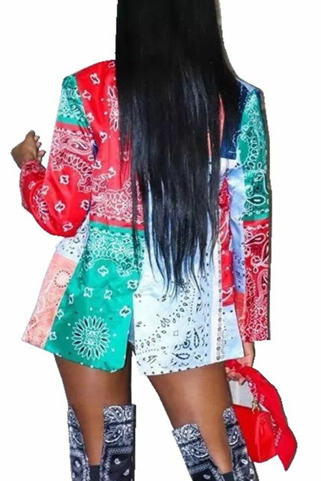 Adult Polyester Print Turn-back Collar Outerwear