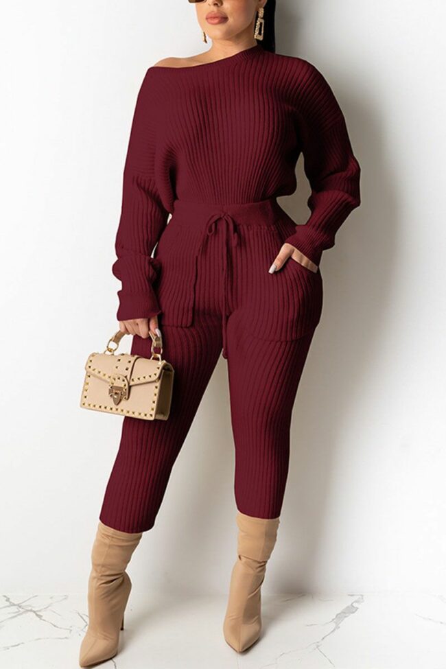 Casual Daily Pit Article Fabrics Solid Pullovers Pants O Neck Long Sleeve Regular Sleeve Regular Two Pieces