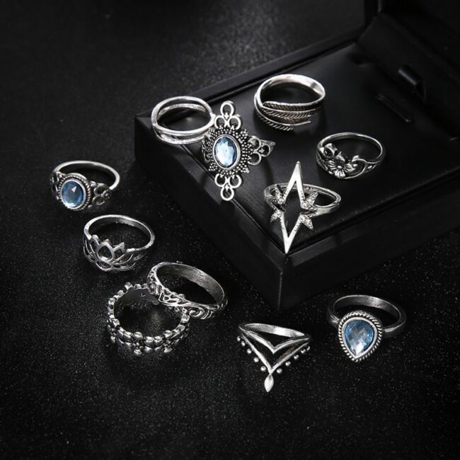 Fashion Casual Retro Diamond Ring Eleven Set