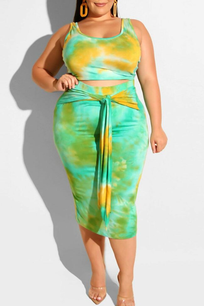 Fashion Sexy Print Bandage Two Piece Suits Plus Size Two Pieces