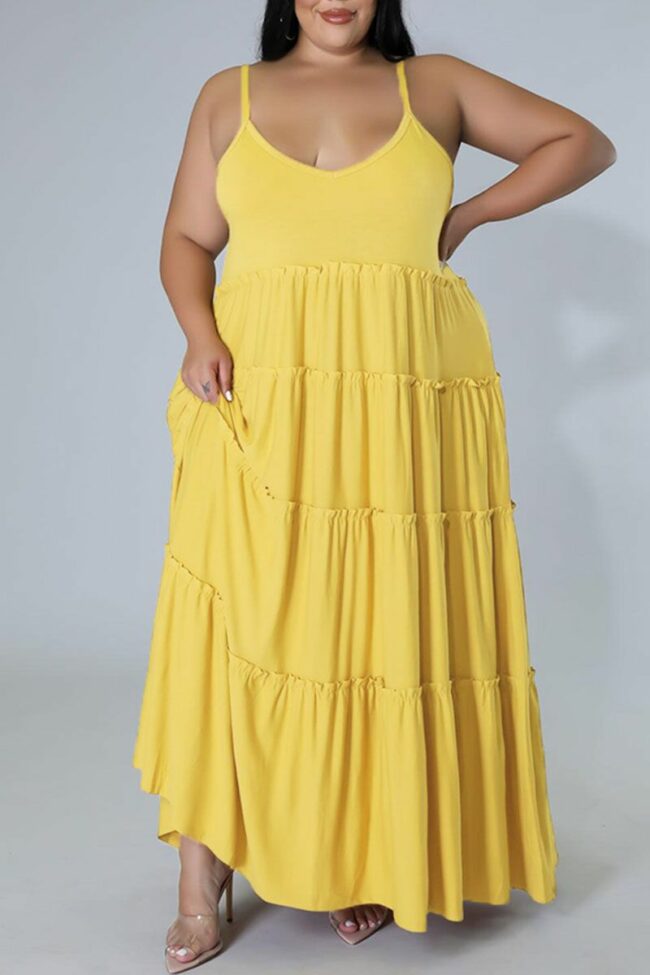 Casual Solid Split Joint Spaghetti Strap Straight Plus Size Dresses