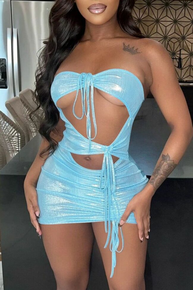 Sexy Solid Bandage Backless Strapless One Step Skirt Dresses